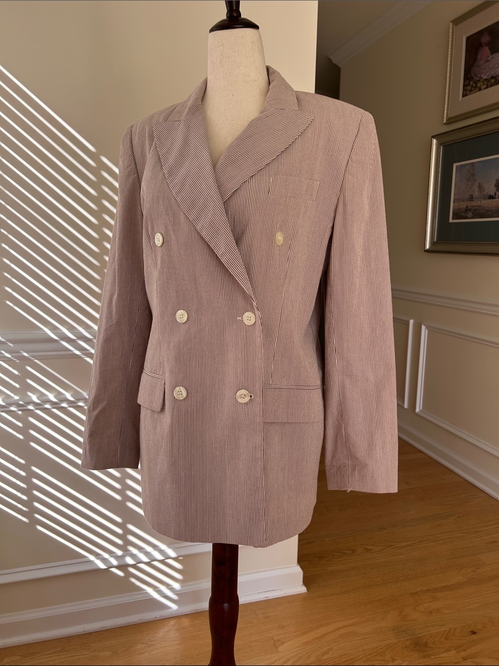 Brooks Brothers Double-Breasted Blazer in Light Mauve